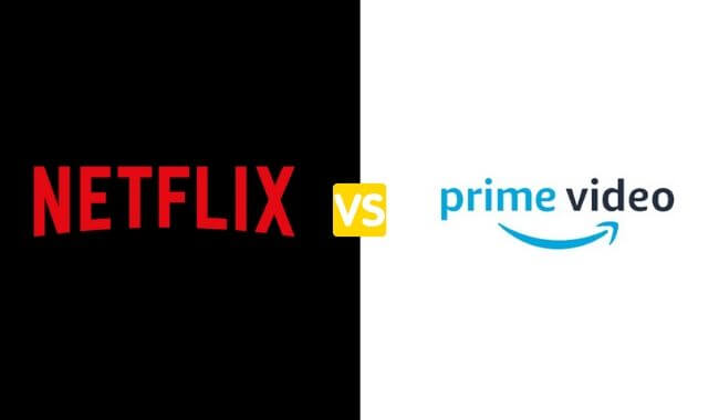 peça gráfica com logotipo da netflix vs logotipo da amazon prime video